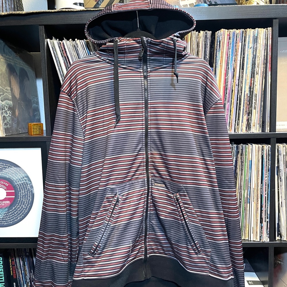 Empyre Red, Black and Gray Striped Zip-Up Hoodie